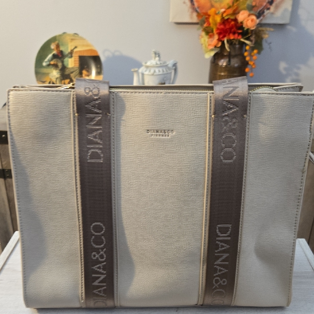 Gray Structured Tote With Branded Webbing Handles - image 1
